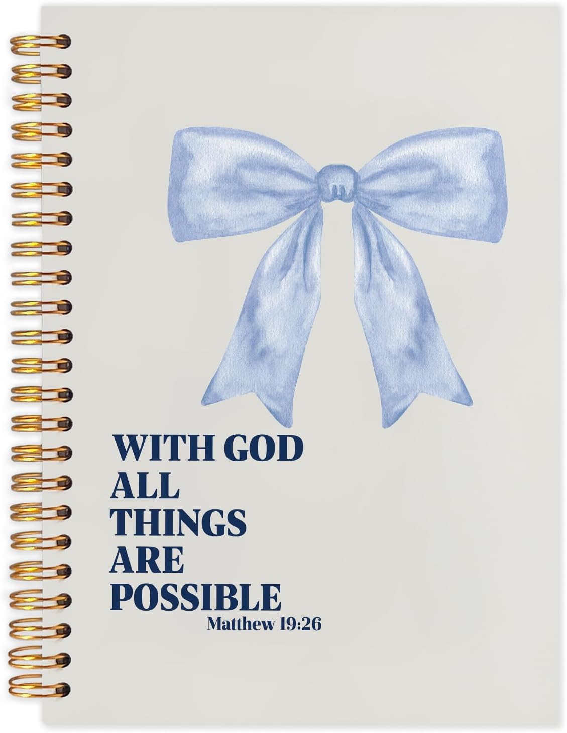 Coquette Blue Bow Christian Spiral Journal Notebook 5.5x8.3in, with God All Things Are Possible Inspirational Prayer Journal for Woman, Inspirational Bible Notebooks for Note Taking
