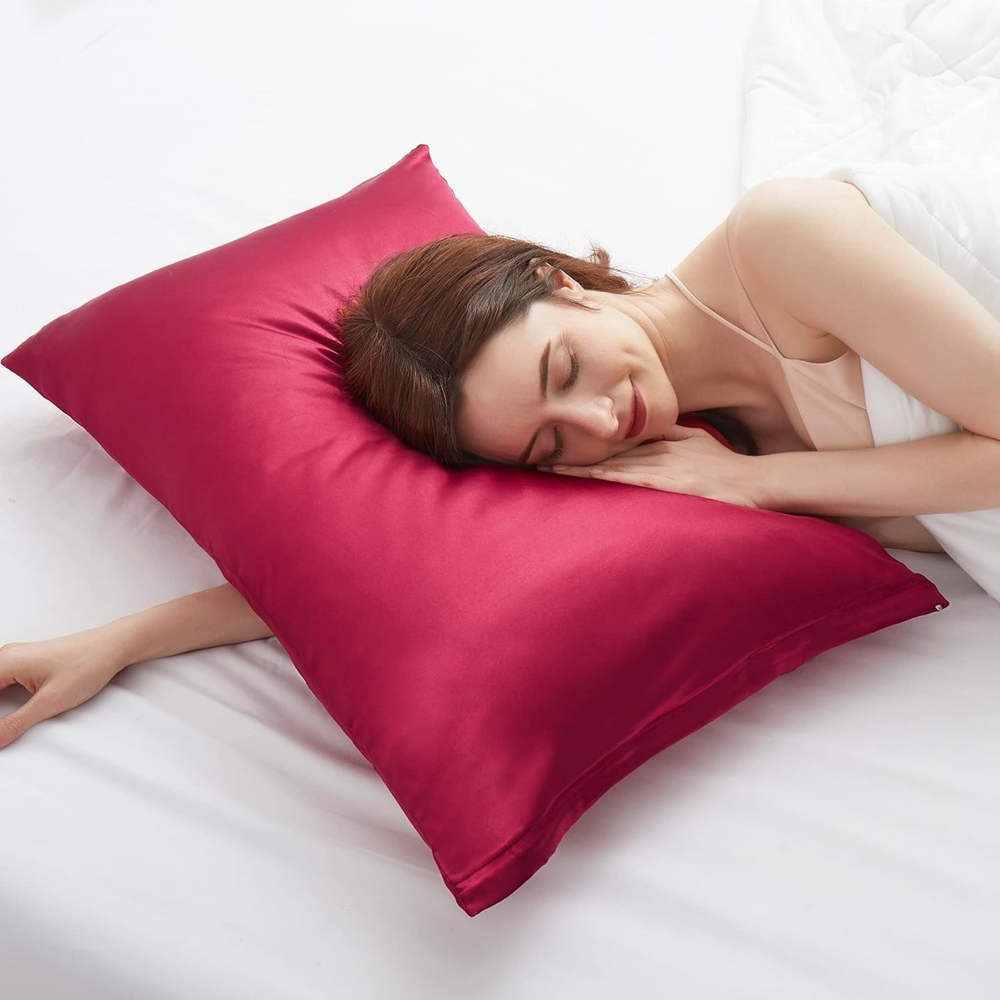 Juwenin Bedding,Luxury Satin Pillowcase with Zipper (Silky Satin Pillow Case for Hair) Set of 2 (Burgundy, Standard(20''x26''))