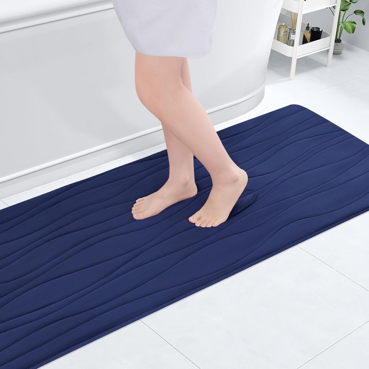 Buganda Memory Foam Bathroom Rug Mat 59x17, Extra Soft and Absorbent Bath Mats, Non-Slip and Machine Washable Bath Rugs for Bathroom Floor,Tub and Shower, Navy