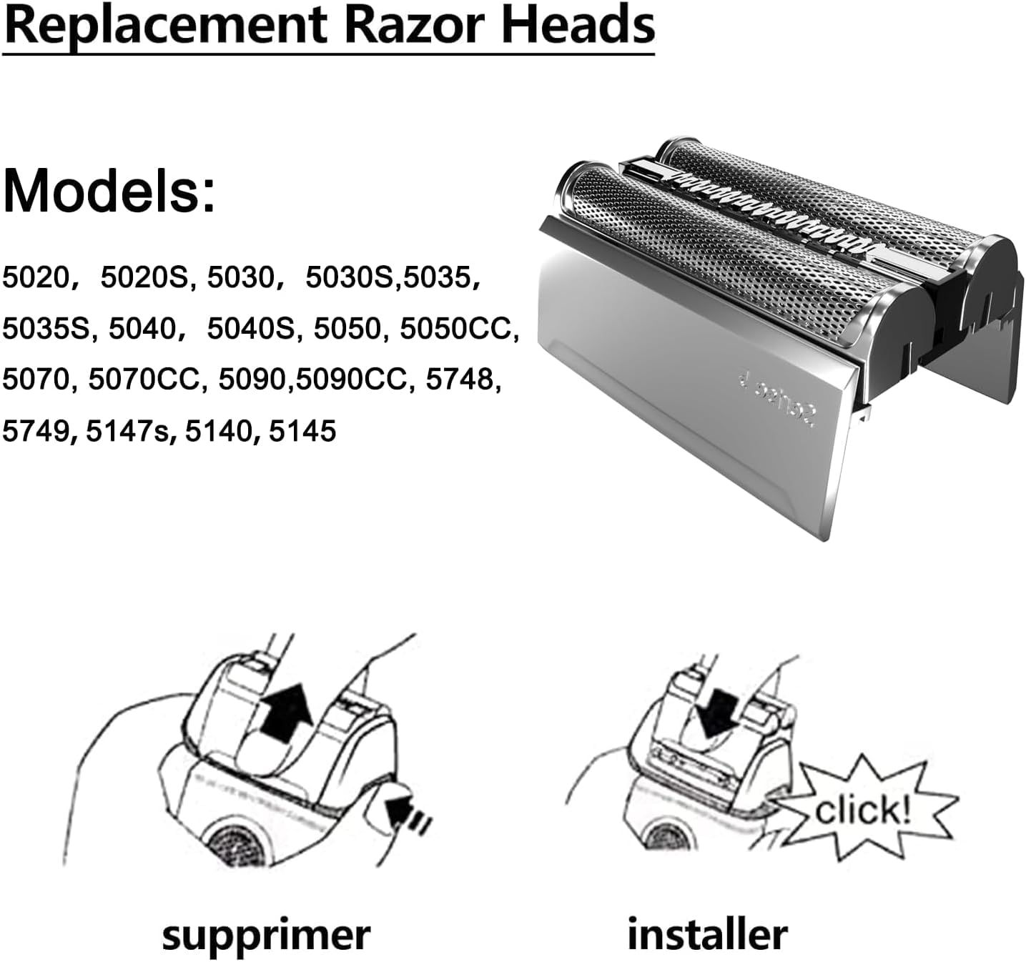 2Pack 52S Replacement Head Compatible with Braun Series 5, 52S Wet and Dry Replacement Foil and Cutter for Braun Electric Shaver S5 5020s 5030s 5040s 5050cc 5070cc 5090cc
