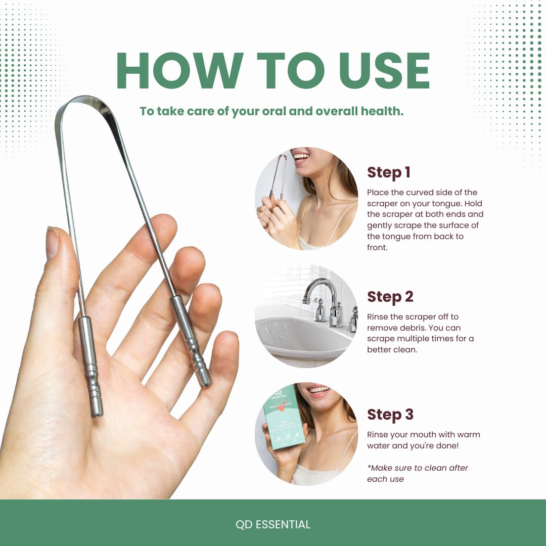 Metal Tongue Scraper for Adults with Travel Cases - 3 Pack, Tongue Cleaner for Adults with Travel Cases, 100% Stainless Steel Tongue Scraper for Bad Breath, Daily Hygiene, Oral Care