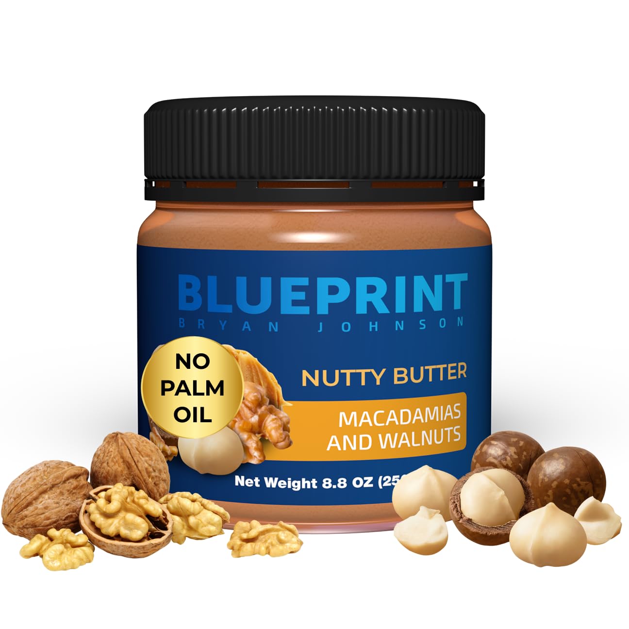 Blueprint Bryan Johnson Nutty Butter – Chunky Macadamia Nut Butter with Walnut – No Palm Oil, No Added Sugar – Just 3 Ingredient Nut Butter– Keto, Vegan, Paleo – Low Carb Nut Butter Snack – 8.8oz Jar