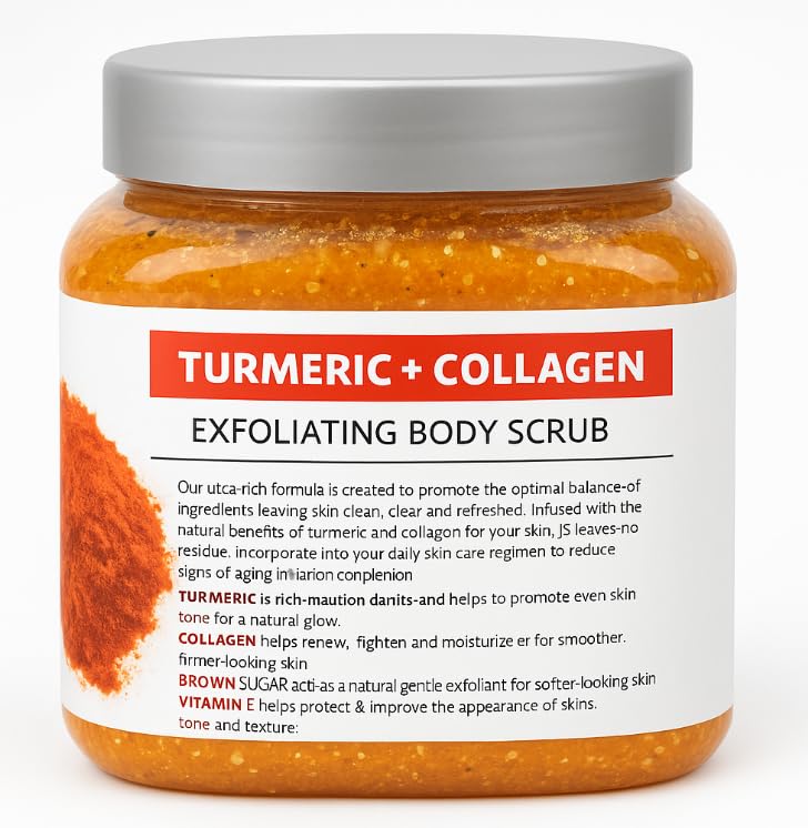 Turmeric & Collagen Body Scrub with Brown Sugar & Vitamin E – Exfoliating Scrub for Glowing Skin – Deep Cleansing, Polishing & Softening Formula – Natural Skincare for Body & Face (21 oz, Turmeric)