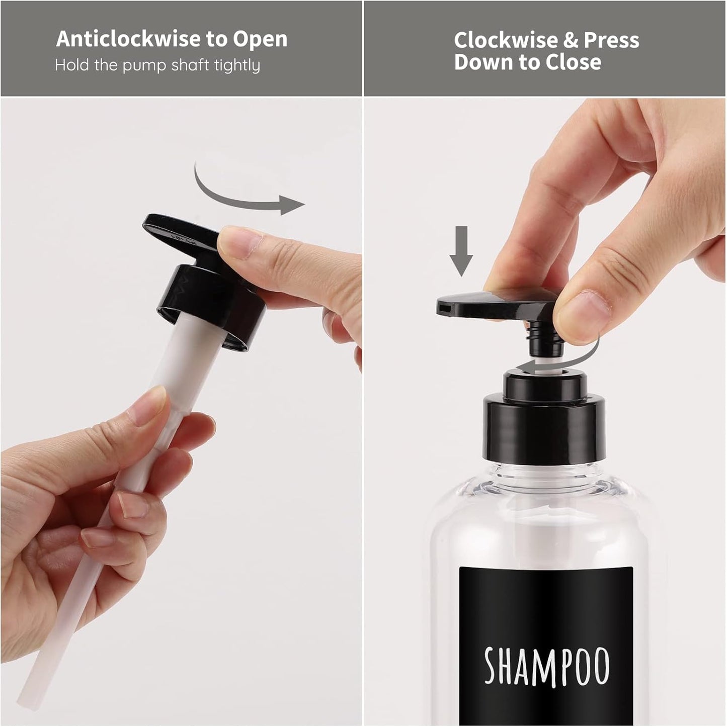 Shampoo Bottles with Labels, Segbeauty 3pcs 16.9oz/500ml Plastic Pump Bottle Dispenser, Empty Refillable Shower Lotion Body Soap Shampoo Conditioner Press Dispenser for Hotel Bathroom Kitchen Clear