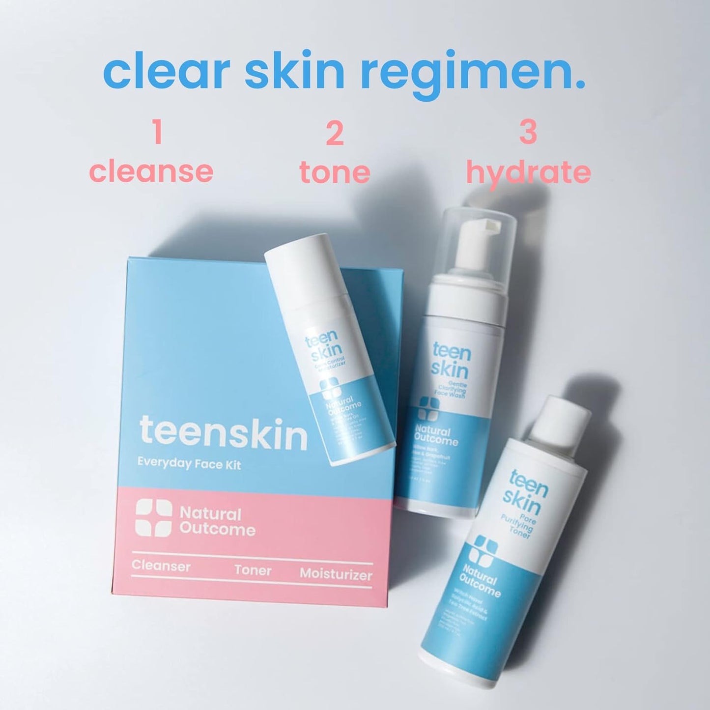 Teen Skin Care Kit 3-Step | Acne Face Wash Skin Care Regimen | Teen Skin Face Wash, Toner, & Moisturizer | Perfect for Teens Preteens & Kids Looking to Prevent Acne | 3 Pc Kit by Natural Outcome