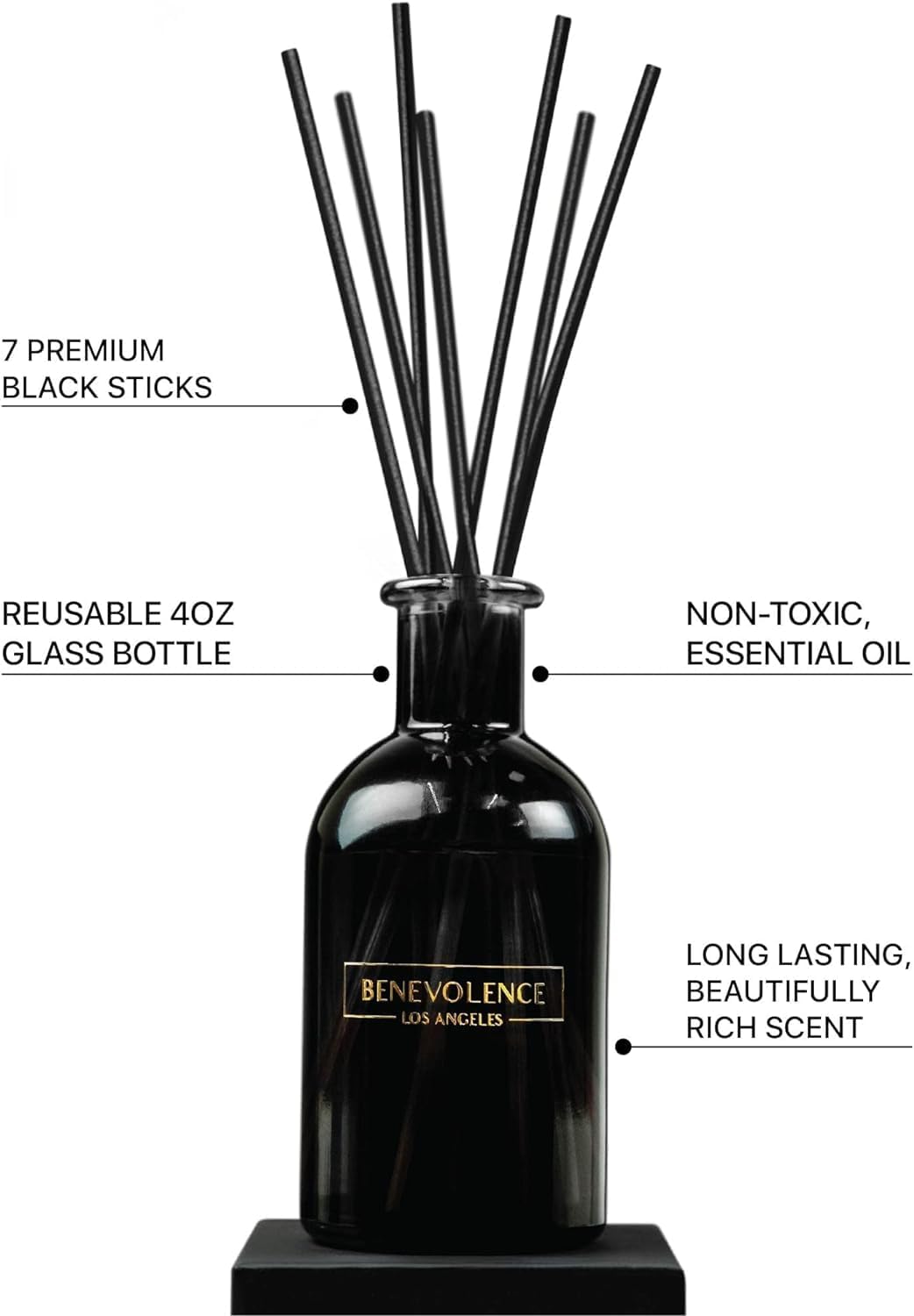 Benevolence LA Reed Diffusers for Home, Rose & Sandalwood Relaxing Fragrance | Aromatherapy Reed Diffuser Sticks with Gift Box, Scented Sticks for Bathroom | Home Décor