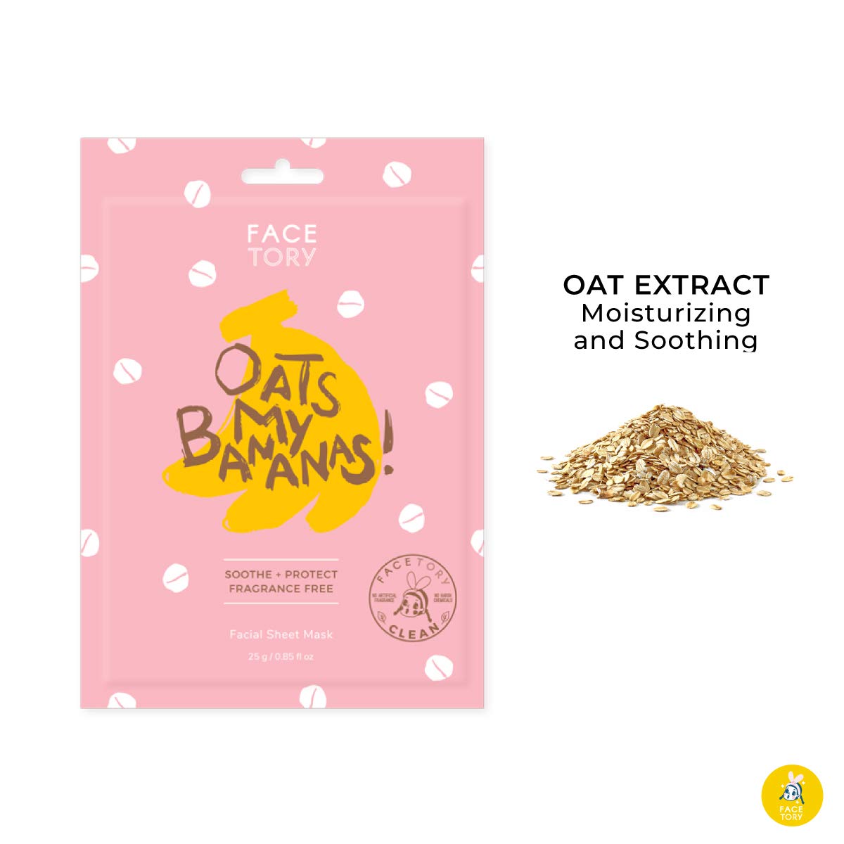 FACETORY K Beauty Face Mask Skin Care - OATS MY BANANAS CALMING Sheet Mask with Oat Extract | Milky Essence Soothes & Moisturizes (10 Pack)