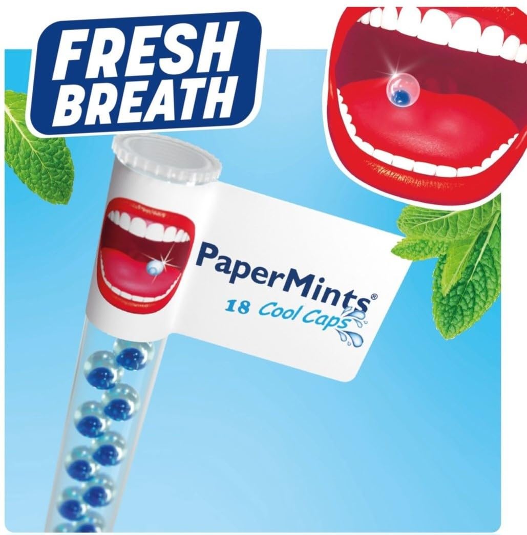PaperMints CoolCaps - Instant Fresh Breath Mints Sugar-Free, 10 x Tubes of 18 capsules Extreme Bad Breath Treatment for Adults, Breath Freshener Pearls for Halitosis Treatment Keto-Friendly Peppermint