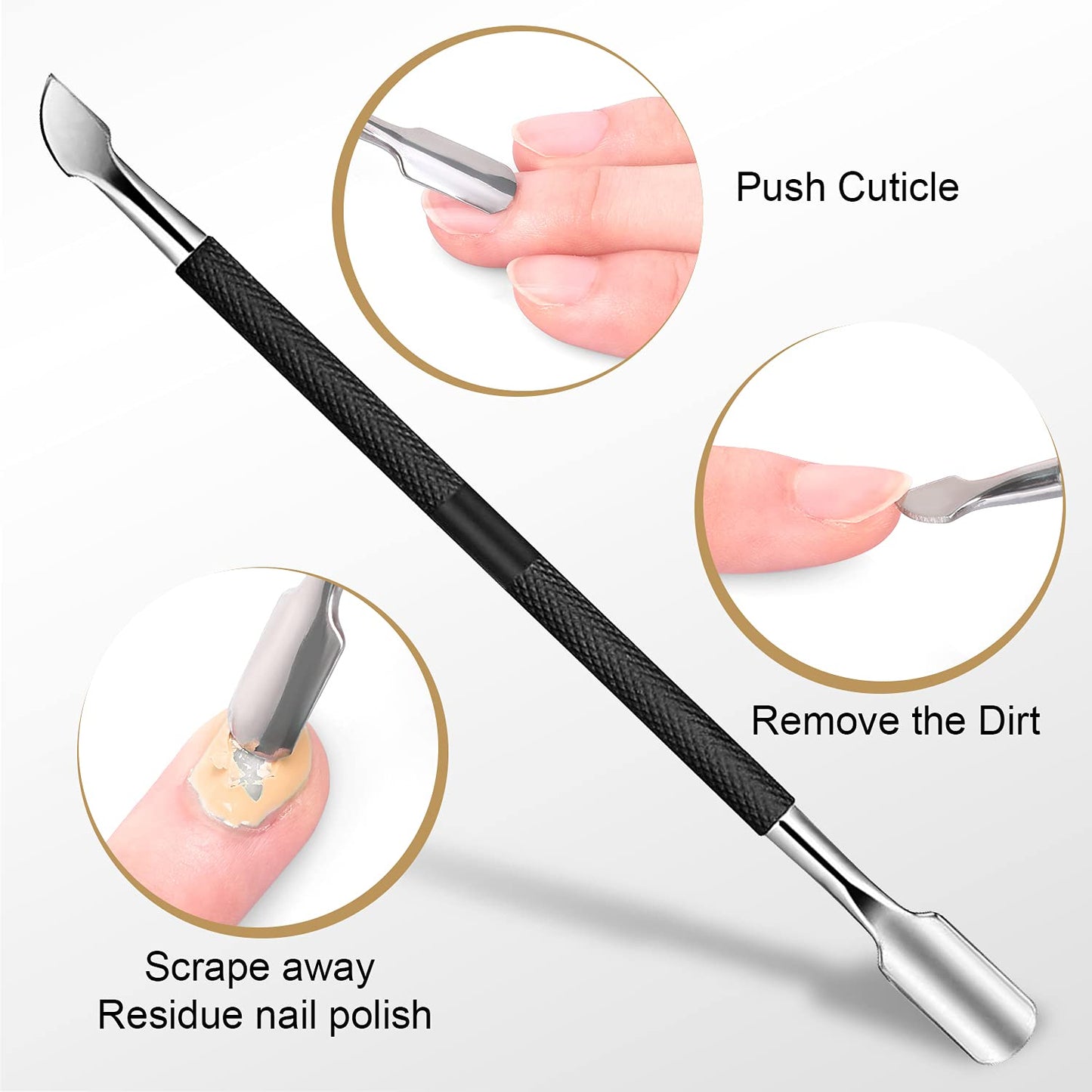 Easkep Cuticle Trimmer and Pusher, Professional Stainless Steel Cuticle Cutter, Black