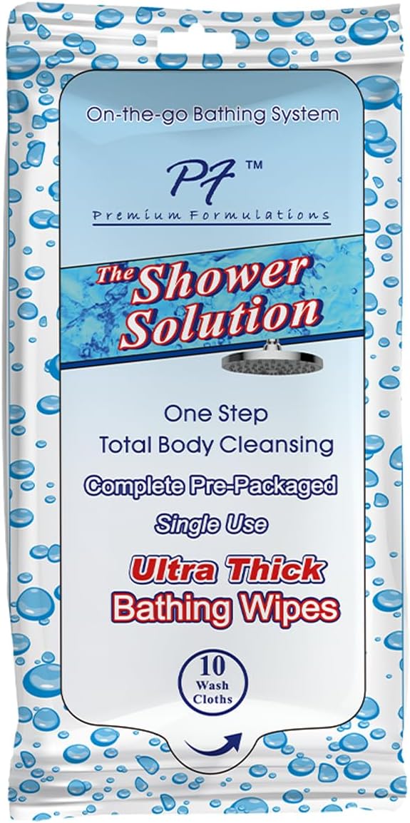 Shower Solution Ultra Thick Rinse Free Bathing Wipes for Post Workouts, Camping, Backpacking, Outdoors and Hiking, Extra Large 10 Wipes Pack
