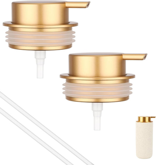 Segbeauty 2pcs Gold Soap Dispenser Pump Replacement, Pump Head for Hand Soap Dispenser, Jar Lid Replacement for Bathroom Ceramic Shampoo and Conditioner Bottle, Pumps Head for Creams Conditioner