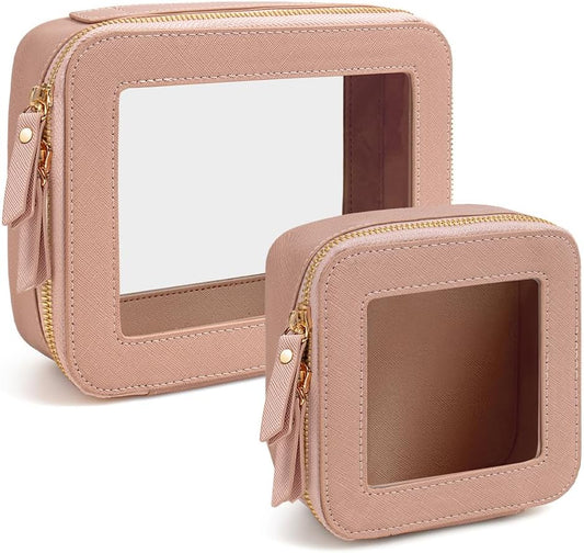 Travel Clear Makeup Bag Set, TSA Approved Cosmetic Bag Case with Zipper Portable Makeup Pouch Toiletry Bag Women Traveling Cosmetic Organizer Storage Bag Car Organizer Car Essentials for Women