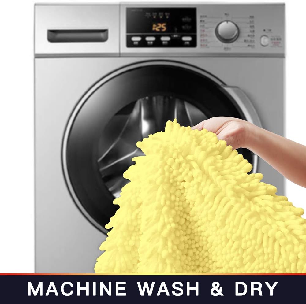 Walensee Bathroom Rug Non Slip Bath Mat (24x17 Inch Yellow) Water Absorbent Super Soft Shaggy Chenille Machine Washable Dry Extra Thick Perfect Absorbant Best Small Plush Carpet for Shower Floor