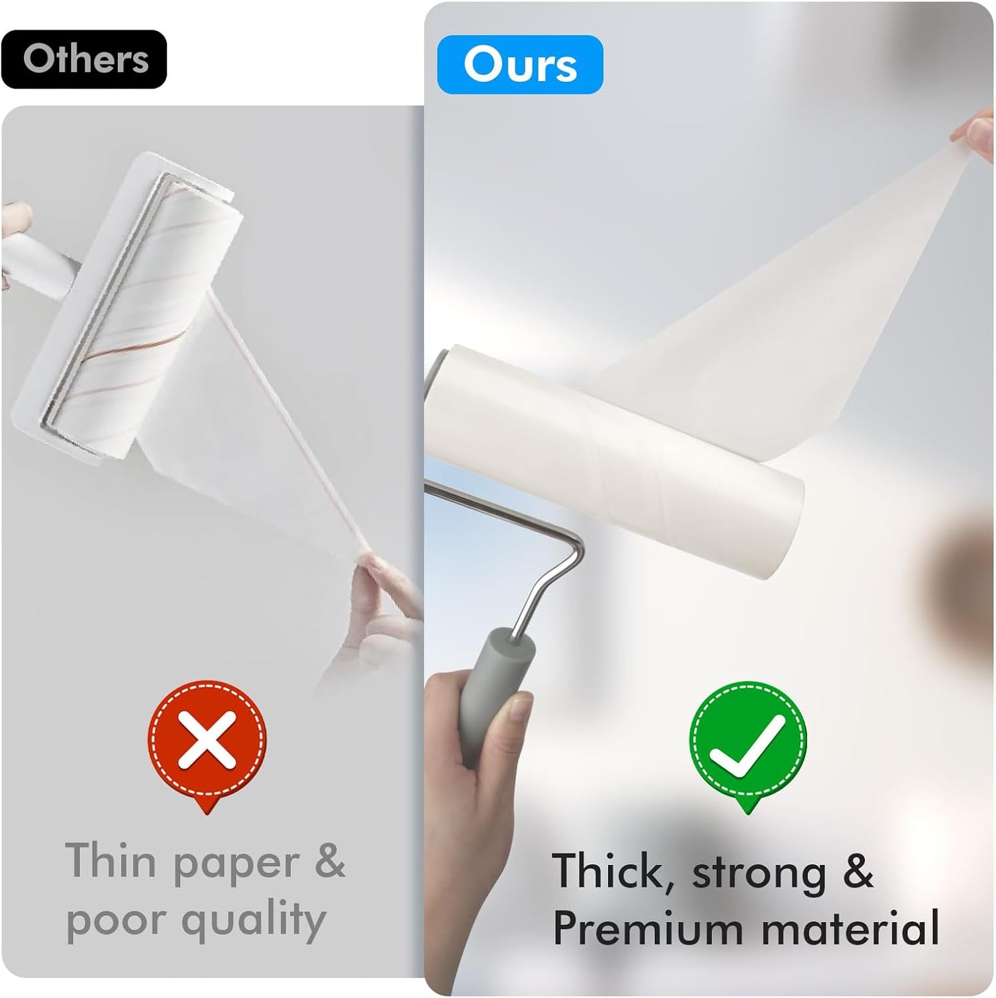 Extra Sticky Large Lint Roller Refills, 6.3'' Giant Lint Roller Refills for Pet Hair, Clothes&Furniture Cleaning, 540 Sheets in Total