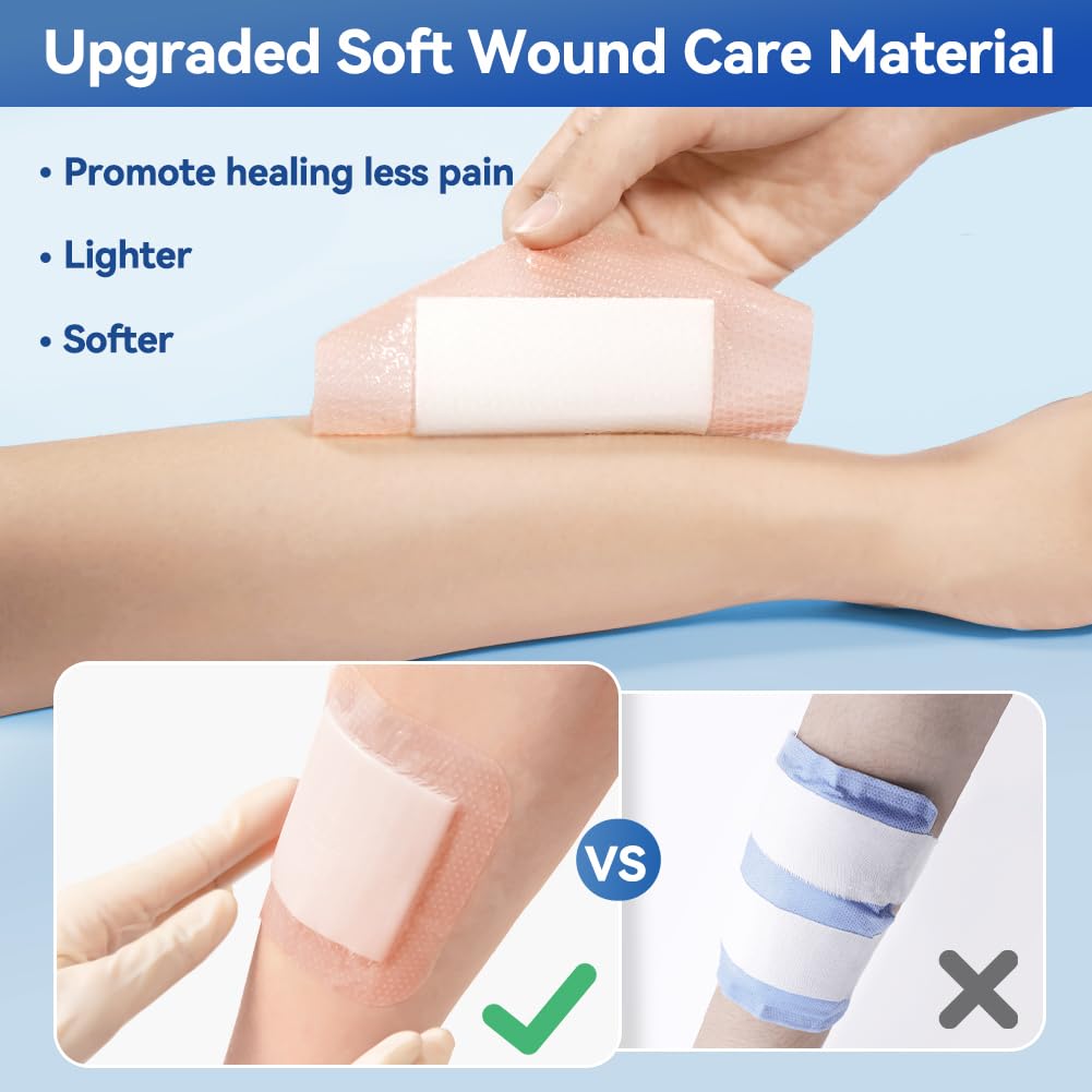Dimora Silicone Super Absorbent Wound Dressings - Gentle Adhesive Bandages with Ultrasorb Polymer,Heavy Exudate Wound Care Pads 5"X 5" 10 Packs