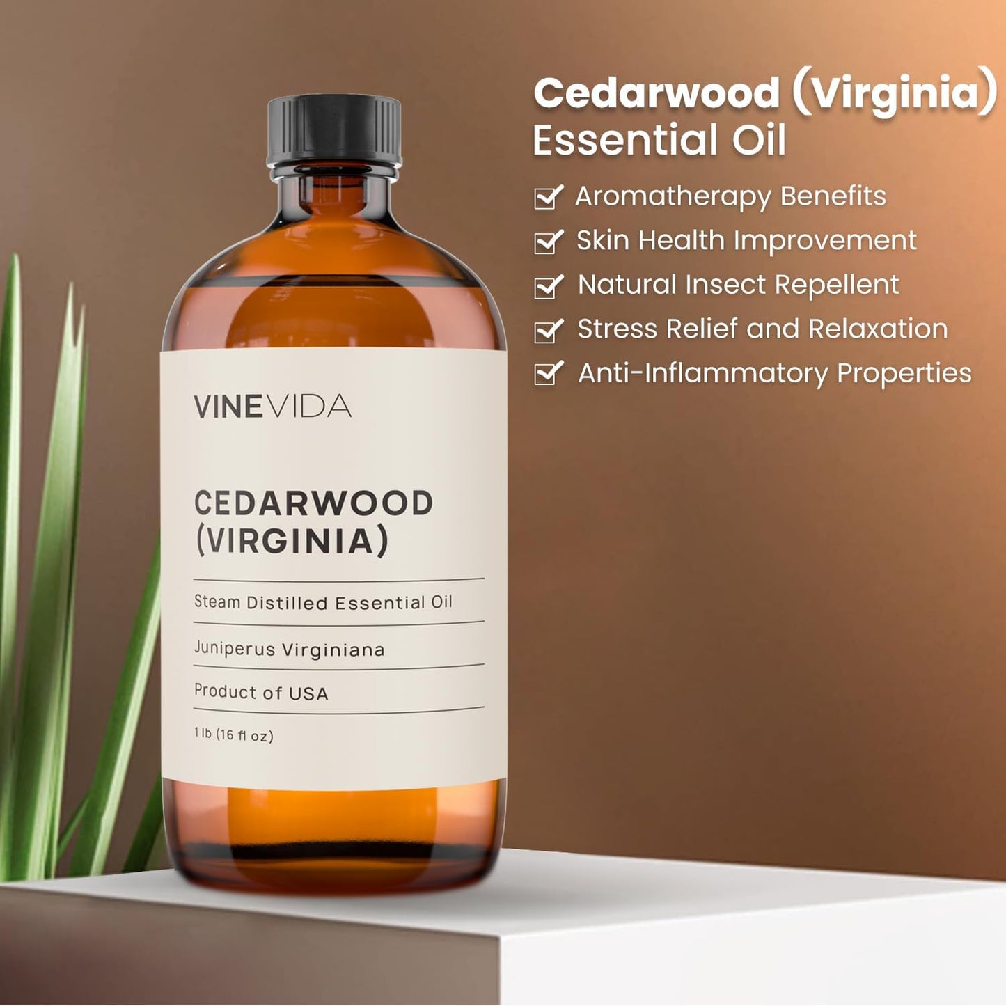 VINEVIDA Cedarwood (Virginia) Essential Oil 16 oz - Undiluted Candle Oil Scent for DIY Candlemaking - Bulk Essential Oil