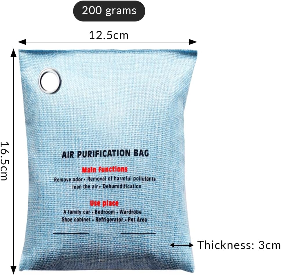 4 Pack charcoal odor absorber,Bamboo Charcoals Air Purifying Bag Charcoals Deodorizer Eliminator for Strong Odors in Car, Closet, Shoe, Basement (200G*4 Pack Blue, Unscented)