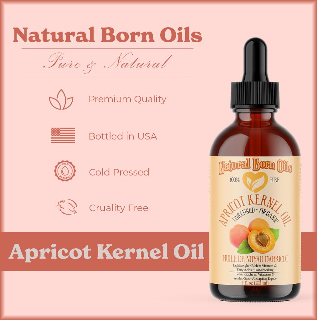 Natural Born Oils Apricot Kernel Oil, 1 Gallon, Organic, Cold-Pressed, Abundant in Fatty Acids, Hydrates Skin, Enhances Hair Luster