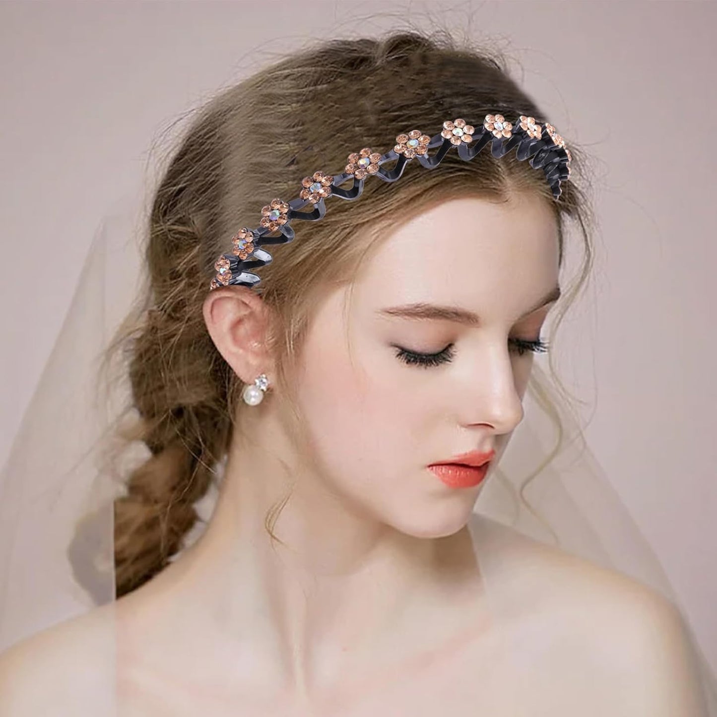 Sparkle Rhinestone Headbands with High Elastic Glitter Flower Headband Comfortable Non Slip Hairband Bling Hair Hoop Hair Accessories for Women Girls with 6PCS