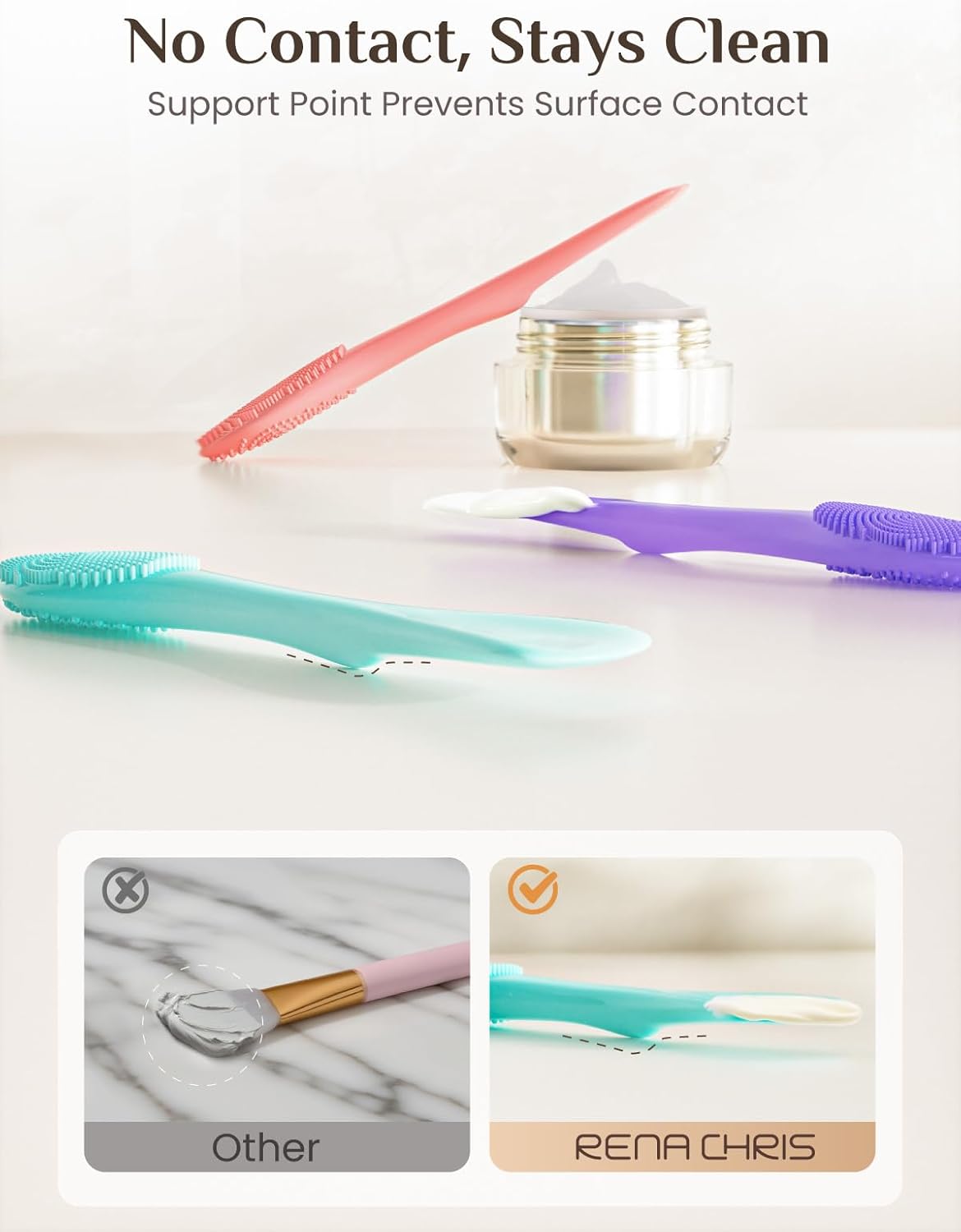 Rena Chris 3 Pcs Silicone Face Scrubber, 3 in 1 Face Mask Applicator & Facial Cleansing Brush, Pore Brush for Exfoliating, Blackhead, Skincare Applicator Tools