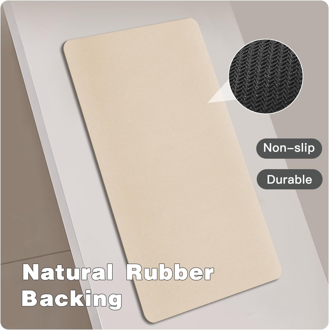 Bath Mat, Bathroom Rugs Non Slip Washable Thin Absorbent Quick Dry Bath Mat Fits Under Door Bathroom Floor Mat Perfect for Bath, Shower, or Sink 20"x48" Beige