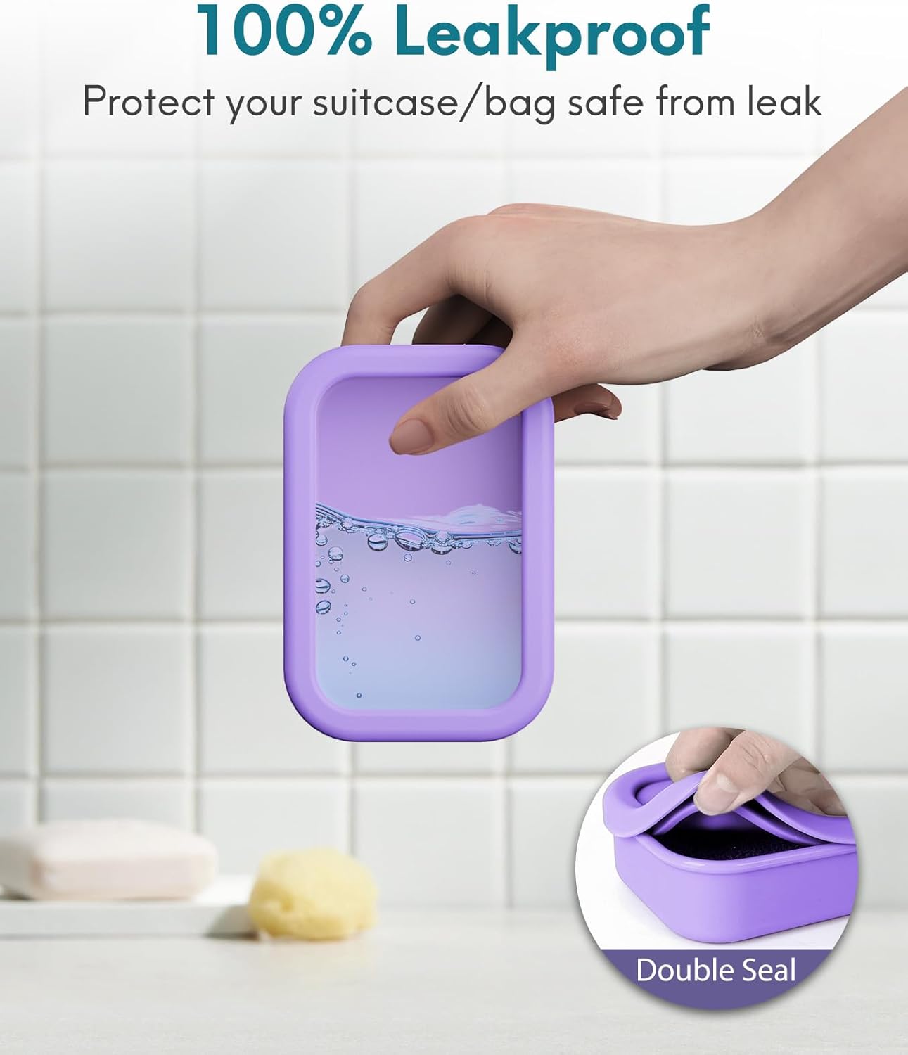 Quatish Solid Shampoo Bar Holder, Large Leakproof Travel Soap Case, Silicone Soap Box with Draining Layer, Enhanced Soap Container, Suitable for Camping, Gym, Bathroom, Outdoor Essentials, Purple