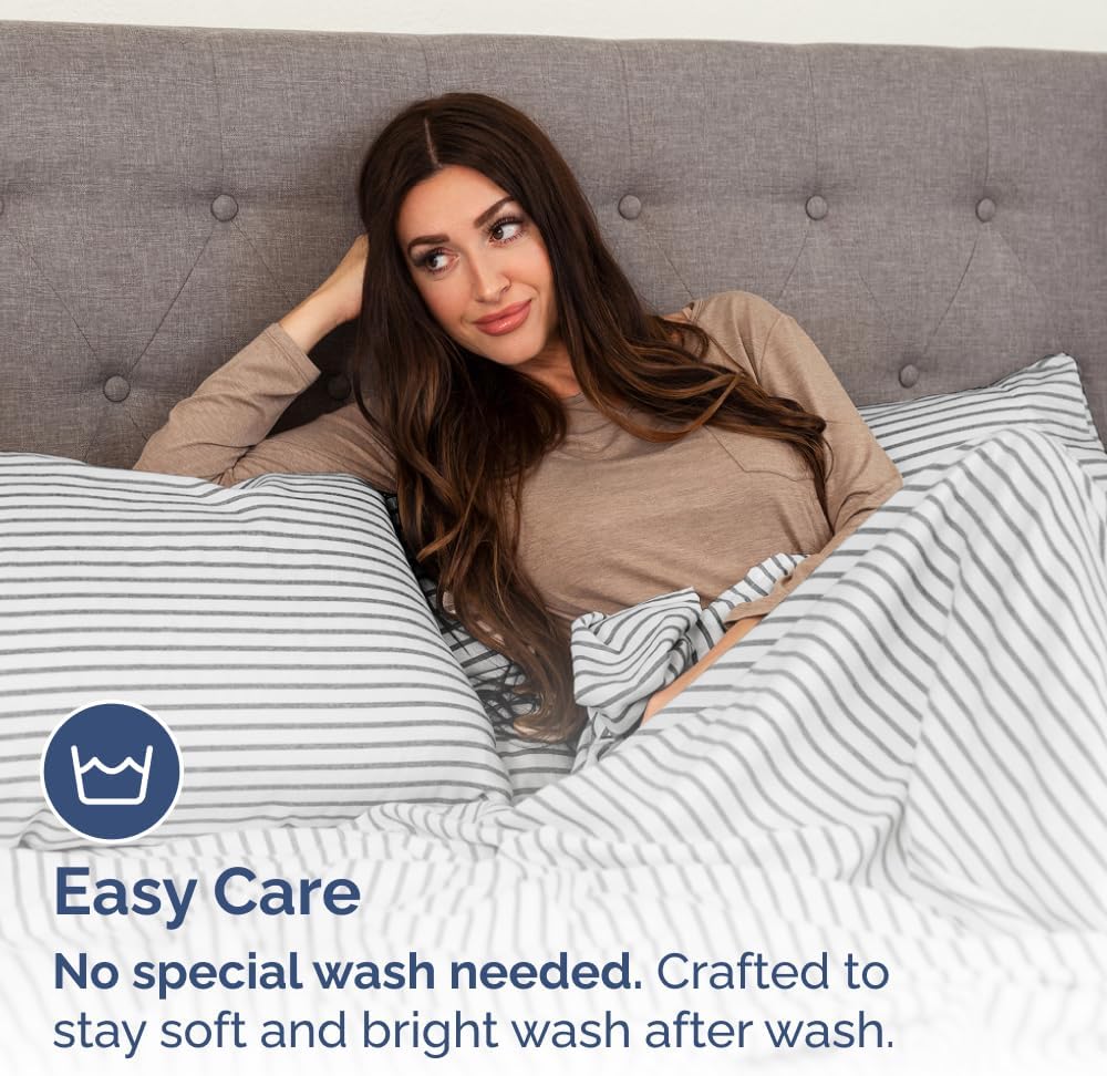 CGK Unlimited Queen Size Microfiber Pillowcase Set of 4 - Soft, Premium Quality, Machine Washable, 20x40, 20x36 & 20x48 Pillows for Sleeping - Grey Stripes 2