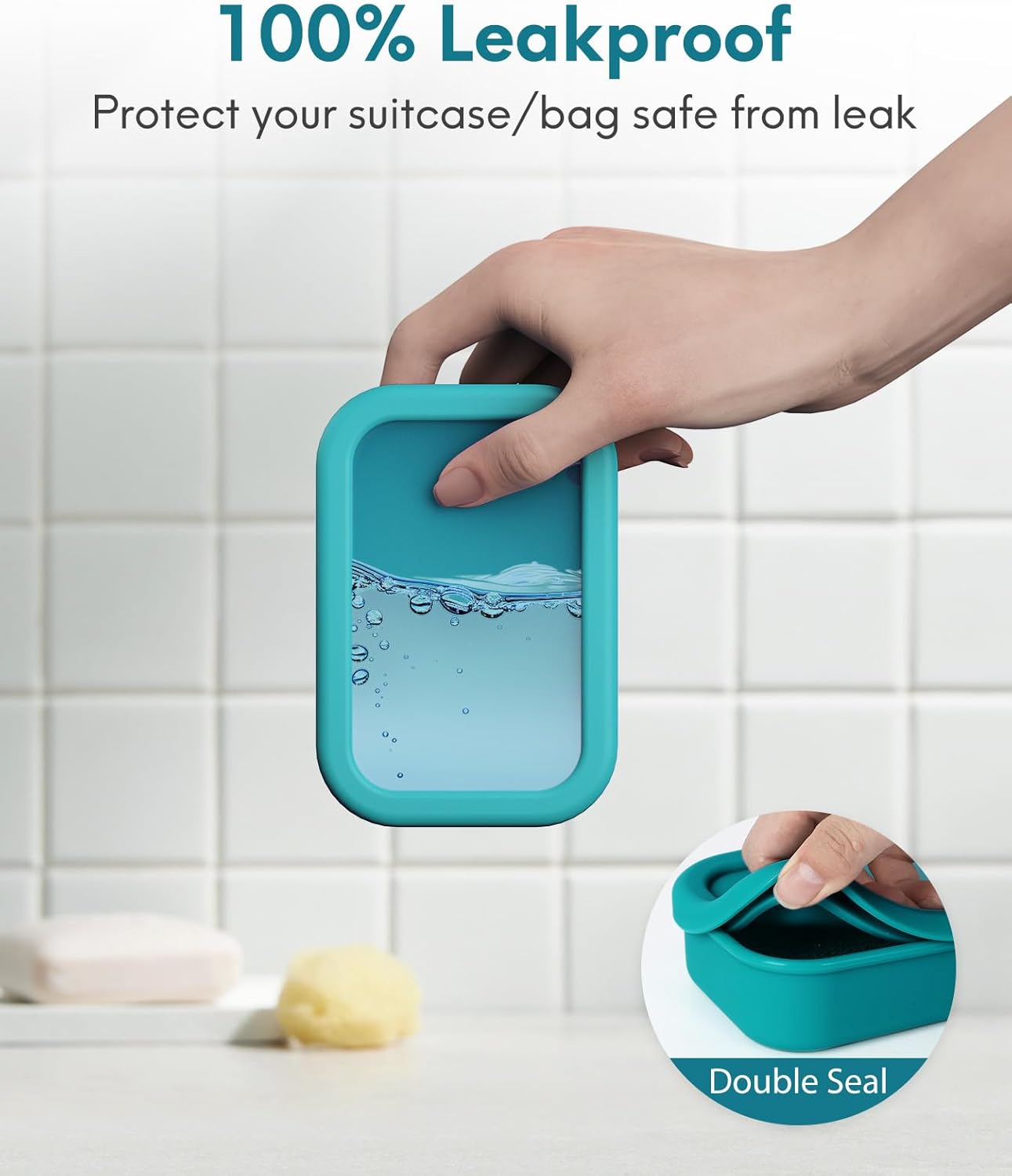 Quatish Solid Shampoo Bar Holder, Large Leakproof Travel Soap Case, Silicone Soap Box with Draining Layer, Enhanced Soap Container, Suitable for Camping, Gym, Bathroom, Outdoor Essentials, Green