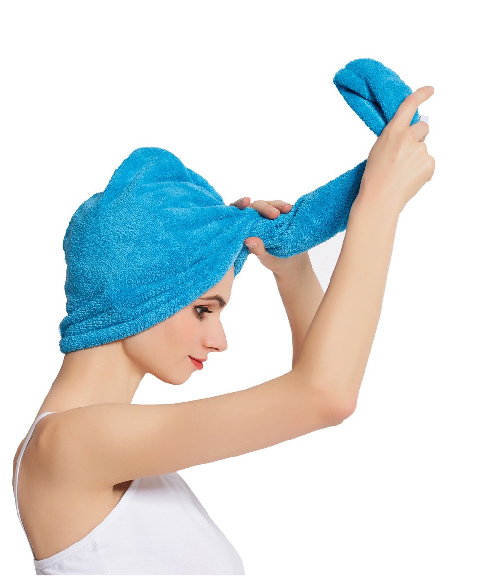 HOPESHINE Women's Soft Shower Hair Towel Twist Hair Turban Wrap Drying Cap Great Gift for Women (Blue 3-Pack)