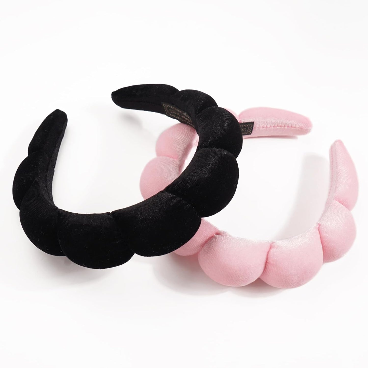 Ayesha 2pcs Spa Headband for Washing Face, Bubble Sponge Soft Hairband for Women - Skincare and Makeup (Pink&Black)