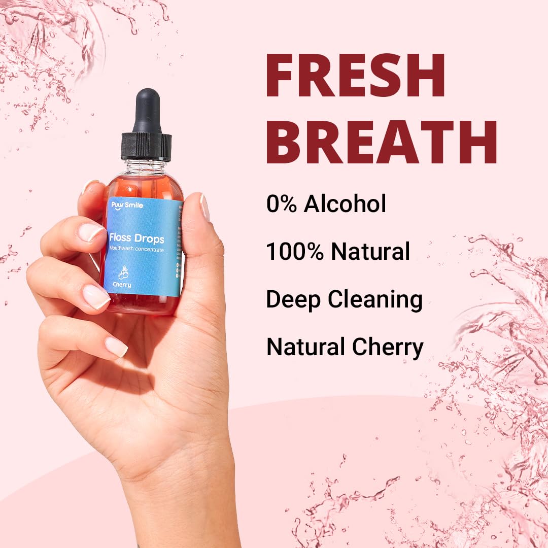 Concentrated Floss Drop Serum – 2oz Concentrated Mouth Wash to Use in Water Flosser | Natural Essentials Promotes Good Breath | Organic Drop Provides Good Oral Health (Cherry Flavor)