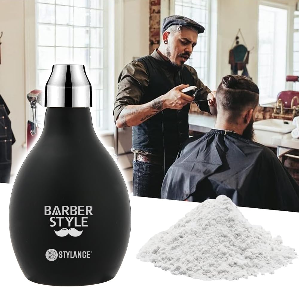 2 Pieces Barber Powder Spray Bottle, Powder Puff Bottle, Barber Powder Pump Dispenser, 3.38oz/100ml Refillable Hair Fiber Applicator Use for Dry Shampoo - Black