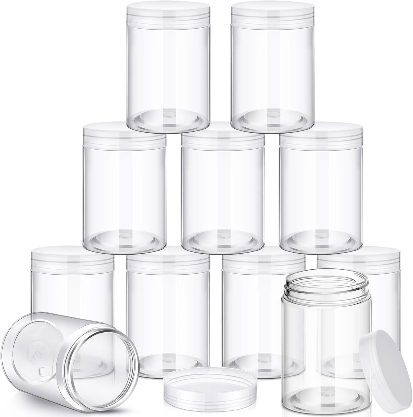 SATINIOR 12 Pack Plastic Container Jars with Lids Round Clear Travel Cosmetic Container Jars for Toiletries, Lotion, Cream, Ointments, Makeup, Rhinestone, Samples, Kitchen Storage(10 oz,Clear)