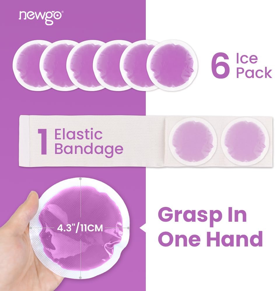 NEWGO Small Ice Packs for Injuries, 6 Pack Round Ice Packs for Face, Hot and Cold Gel Ice Pack Circular Cold Compress with Cloth Backing & Sleeve for Pain Relief, Toothaches - Purple