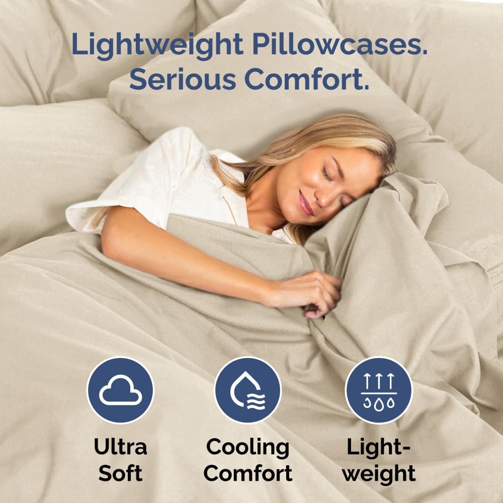 King Pillow Cases Set of 6 - Ultra Soft Hotel Quality Pillowcase Covers - Comfy & Wrinkle Free - Shrink, Stain and Fade Resistant - Easy-Care, Machine Washable Pillow Protectors - 6 Piece Set - Wheat