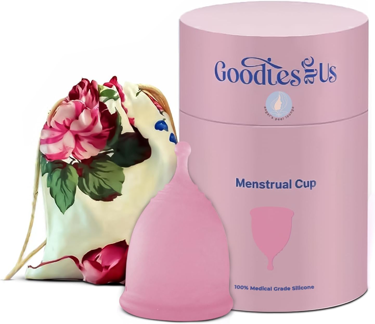 Angel's Peel Lounge Menstrual Cup for Women - 100% Medical-Grade Leak-Free Soft & Flexible Silicone Cup - 12 Hour Leak Protection Eco-Friendly & Reusable Period Cups for Women - Pink - Large