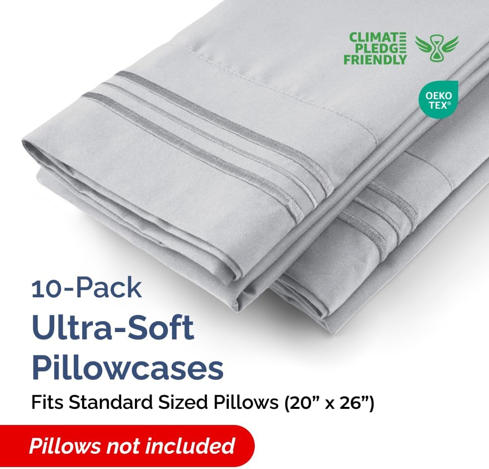 Standard Pillow Cases Set of 10 - Ultra Soft Hotel Quality Pillowcase Covers - Comfy & Wrinkle Free - Shrink, Stain and Fade Resistant - Machine Washable Pillow Protectors - 10 Piece Set - Steel Blue