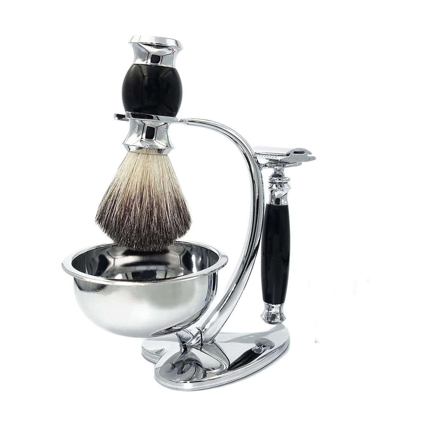 Classic Men's Double Edge Safety Razor Kit includes Pure Badger Hair Shaving Brush,Heart Shape Razor & Brush Stand Holder and Shaving Bowl Christmas Original Gift Set