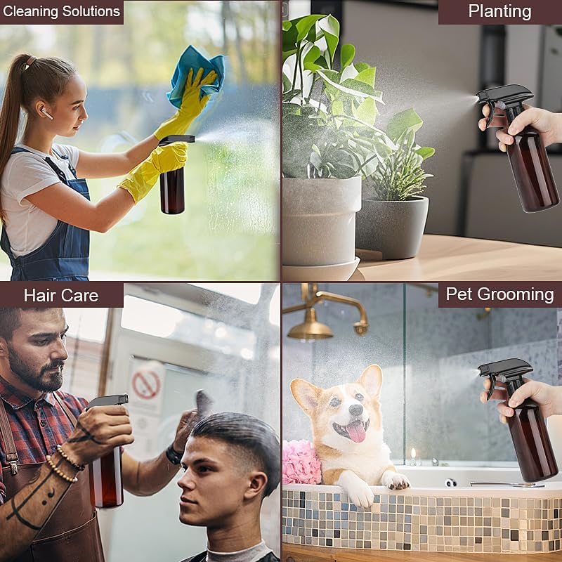 Spray Bottles Plastic Spray Bottle for Hair Mist/Stream Heavy Duty Empty Spray Bottles for Cleaning Solutions, Plants, Cooking (12oz-Brown+nozzle)
