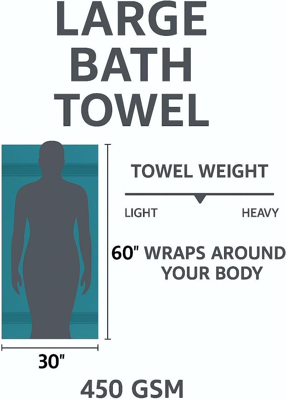 HERCULEAN Bath Sheet 30 x 60 Pack of 4 | 450 GSM Quick Dry and Highly Absorbent | 100% Cotton Terry Towels for Bathroom - Perfect for Shower - Pool and Spa - Luxury Soft Towels - Light Grey