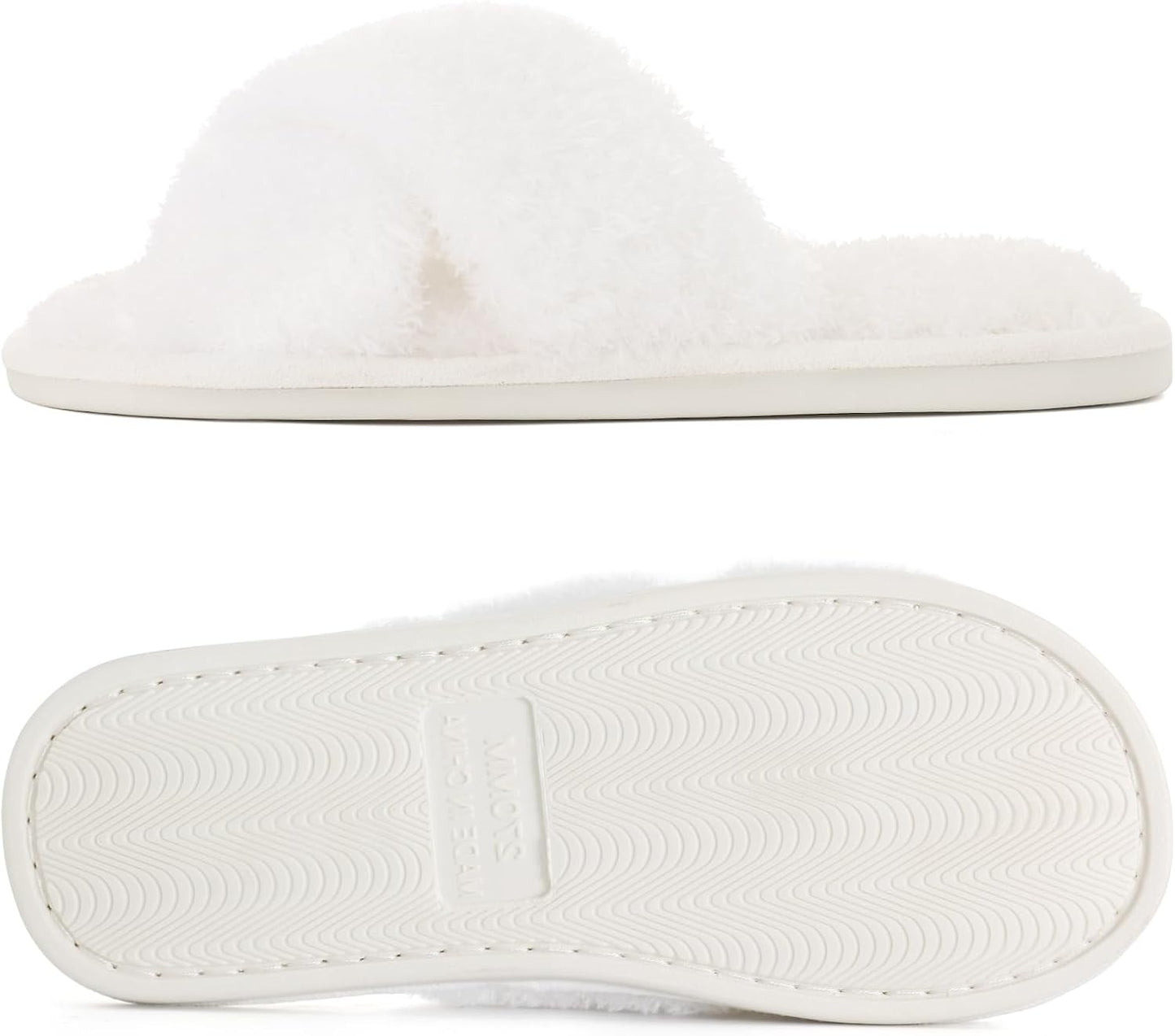 Evshine Women's Fuzzy Slippers Cross Band Memory Foam House Slippers Open Toe
