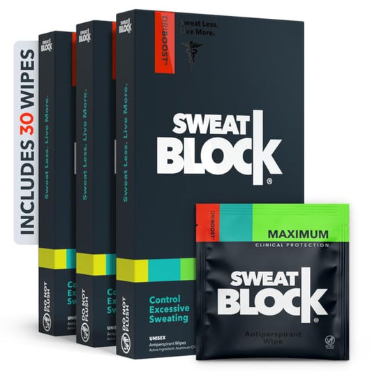 SweatBlock Antiperspirant Wipes - Maximum Clinical Strength - Treat Hyperhidrosis & Excessive Sweating for Men, Women, & Teens - up to 7 Days Protection Per Wipe - Dermatologist Tested - 30 Wipes