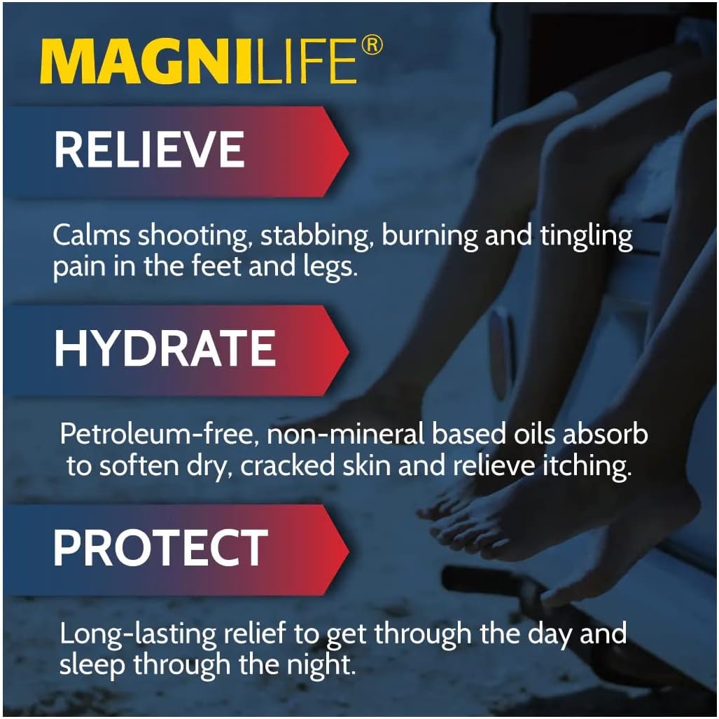 MagniLife Pain Relieving Foot Cream Soothing Relief for Soreness, Pain, Burning, Tingling, Itching or Sensitivity in Feet & Legs - All-Natural Moisturizing Topical - Petroleum-Free - 8oz Tube