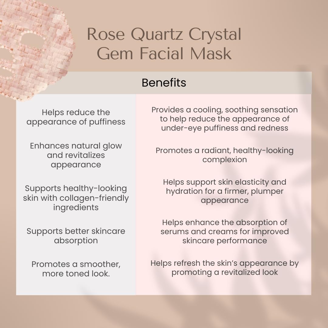Organic To Green Crystal Rose Quartz Gem Facial,100% Natural Stone Facial Mask for Spa Skincare Beauty Tools for Puffy Eyes, Dark Circles, with Rose Petal Face Serum - Reusable