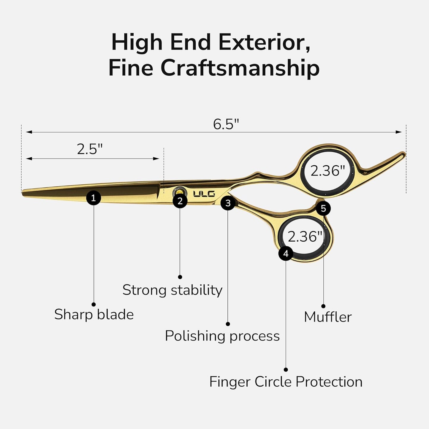 Hair Cutting Scissors Thinning Shears Kit ULG Professional Barber Hairdressing Texturizing Salon Razor Edge Scissor Japanese Stainless Steel 6.5 inch Gold