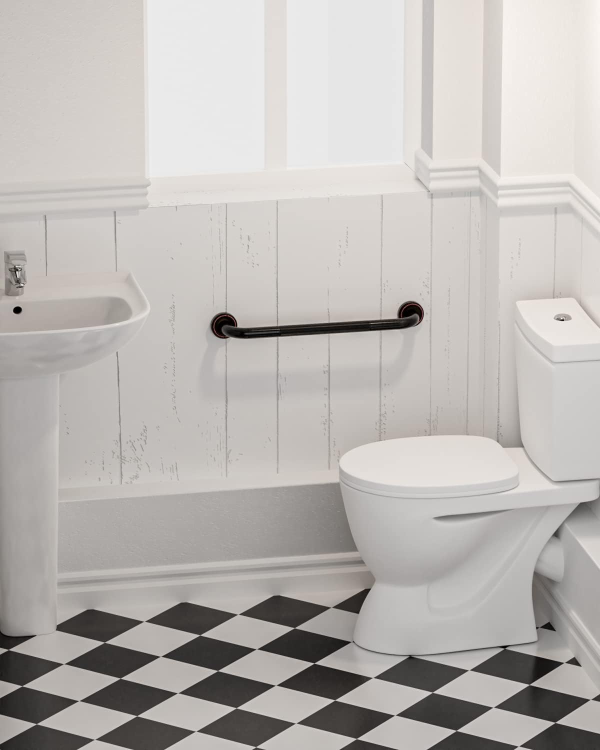 20 Inch Bronze Shower Grab Bar Oil Rubbed Black, Munzong Antique Brass Bathroom Grab Bar w/Anti-Slip Knurled Grip, Bathroom Balance Bar, Safety Handrail Support, Injury Elderly Senior Assist Handle