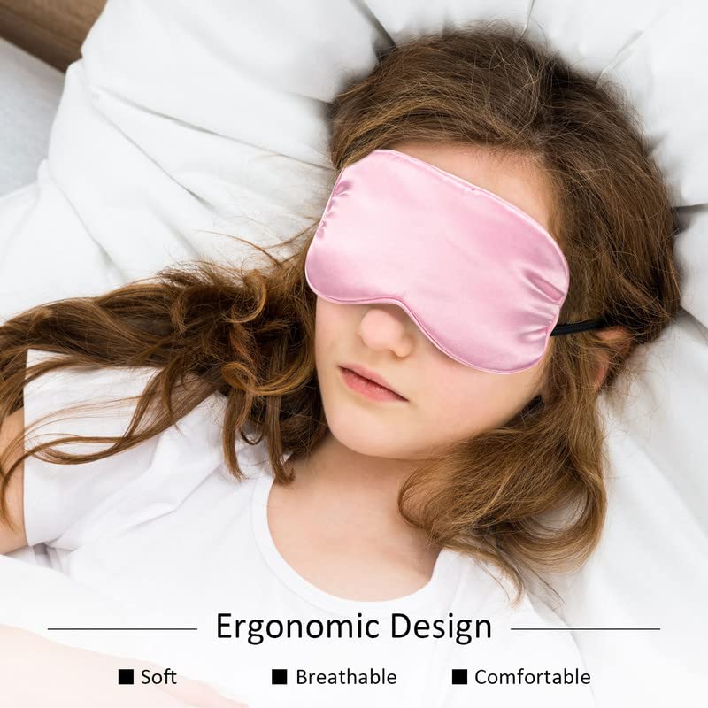 BBTO 4 Pcs Silk Sleep Eye Masks Smooth Soft Satin Eye Covers with Adjustable Strap Blindfold for Sleeping Blocking Out Lights Travel Relaxation (Purple, Pink, Sky Blue, Taro Color)