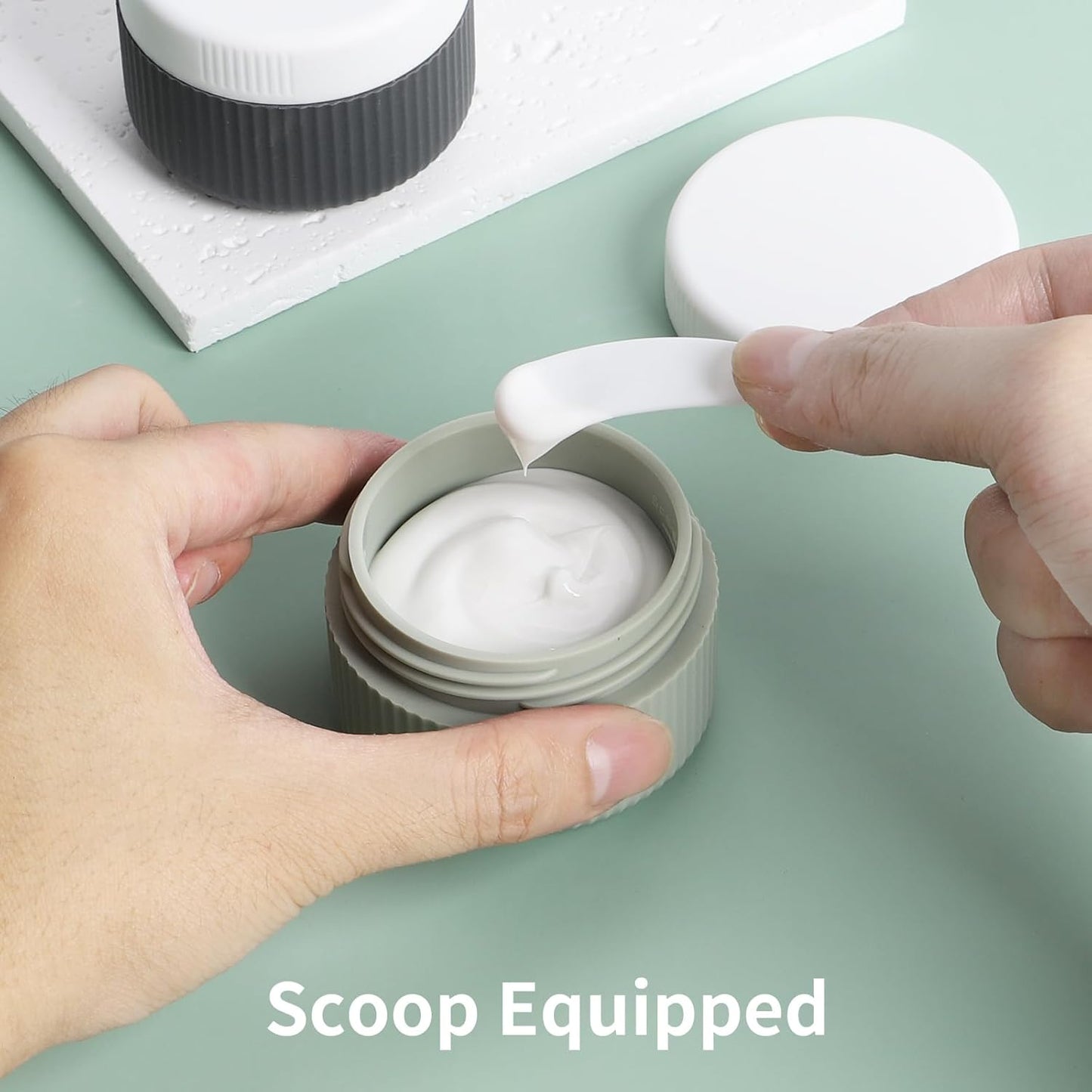 ME.FAN Travel Containers for Toiletries, TSA Approved 1.5 oz Silicone Cream Jars, Leak-proof Journey Containers, Trip Accessories with Lid for Cosmetic Face Hand 4 Pack White Lid - Desert Sage