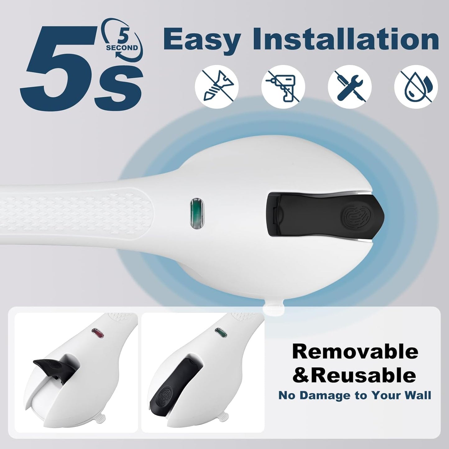 Shower Grab Bar 2 PCS Suction Grab Bars for Bathtubs and Showers, Shower Handle Removable Shower Handrails for Kids, Bathroom Safety Grip Waterproof(White)