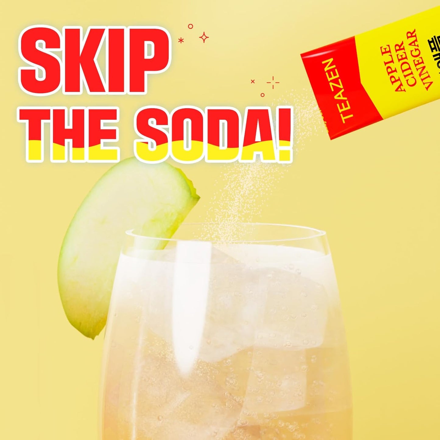 TEAZEN Apple Cider Vinegar Drink Powder Stick – On-the-Go Wellness with 1500mg ACV, Sugar-Free, Postbiotics, 30 Sticks | Supports Digestion & Metabolism